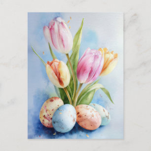 Pasen Ansichtkaart met Bloemen en Paaseieren Briefkaart