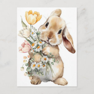 Pasen Ansichtkaart met Bloemen en Paashaas Briefkaart