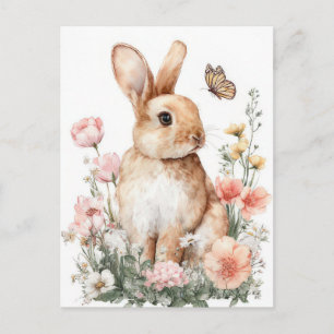 Pasen Ansichtkaart met Bloemen en Paashaas Briefkaart