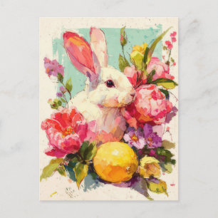 Pasen Ansichtkaart met Bloemen en Paashaas Briefkaart