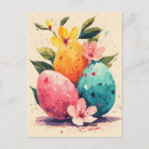 Pasen Ansichtkaart met Bloemen en Paashaas Briefkaart