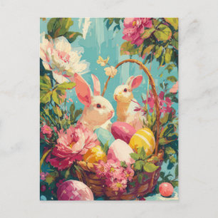 Pasen Ansichtkaart met Bloemen en Paashaas Briefkaart