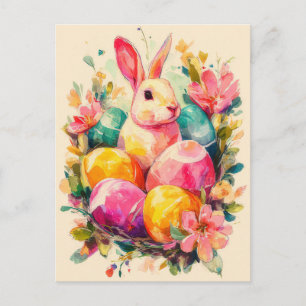 Pasen Ansichtkaart met Bloemen en Paashaas Briefkaart