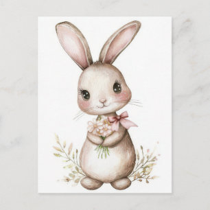 Pasen ansichtkaart met bloemen en paashaas briefkaart