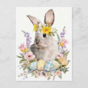Pasen Ansichtkaart met Bloemen en Paashaas Briefkaart