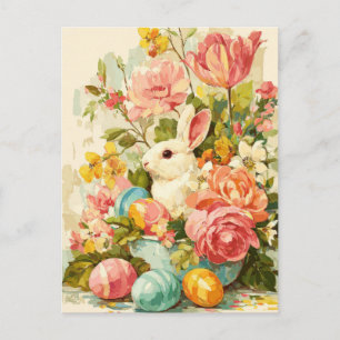 Pasen Ansichtkaart met Bloemen en Paashaas Briefkaart
