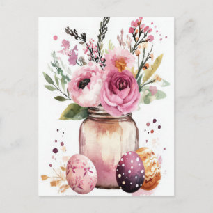 Pasen Ansichtkaart met Paaseieren en Bloemen Briefkaart