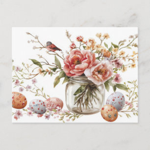 Pasen Ansichtkaart met Paaseieren en Bloemen Briefkaart