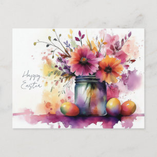 Pasen Ansichtkaart met Paaseieren en Bloemen Briefkaart