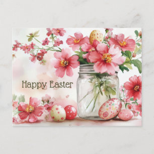 Pasen Ansichtkaart met Paaseieren en Bloemen Briefkaart
