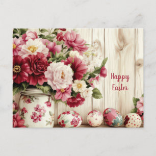 Pasen Ansichtkaart met Paaseieren en Bloemen Briefkaart