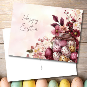Pasen Ansichtkaart met Paaseieren en Bloemen Briefkaart