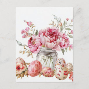 Pasen Ansichtkaart met Paaseieren en Bloemen Briefkaart