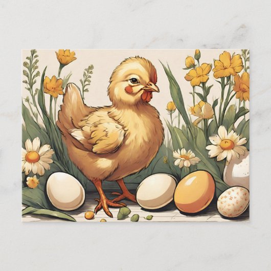 Pasen Baby Chick in de lentetuin Feestdagenkaart (Voorkant)