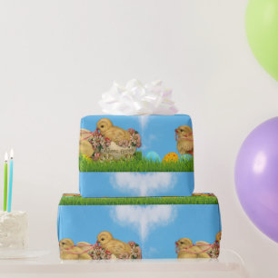 Pasen Baby Chicken Blue Wrapping Papier