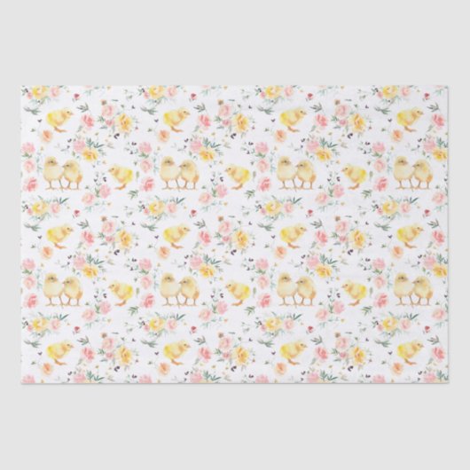 Pasen Baby Chicks Spring Floral Tissuepapier (Voorkant)