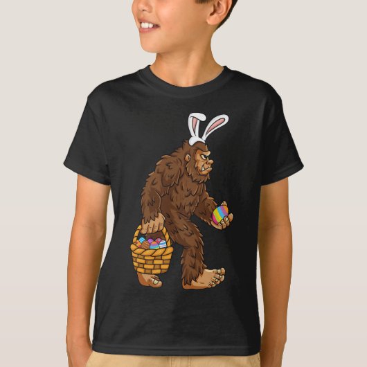 Pasen Bigfoot met eiermand Fun Boys Kinder Sasqu T-shirt (Voorkant)