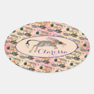 Pasen Bilby en Australische bloemen Aangepaste naa Ovale Sticker