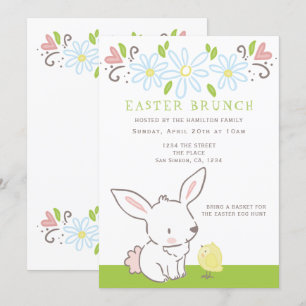 Pasen Brunch Bunny en griet met lentbloemen Kaart