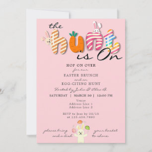 Pasen Brunch Ei Hunt Bunny Kleurrijke Pastel Roze Kaart