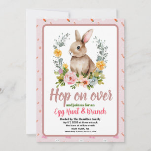Pasen brunch & eierenjacht bloem waterverf konijn kaart