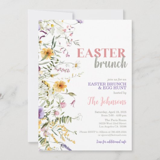Pasen Brunch en Egg Hunt Bloemenuitnodiging Kaart (Voorkant)