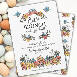 Pasen Brunch en Egg Hunt Cute Floral Pasen Invi Kaart