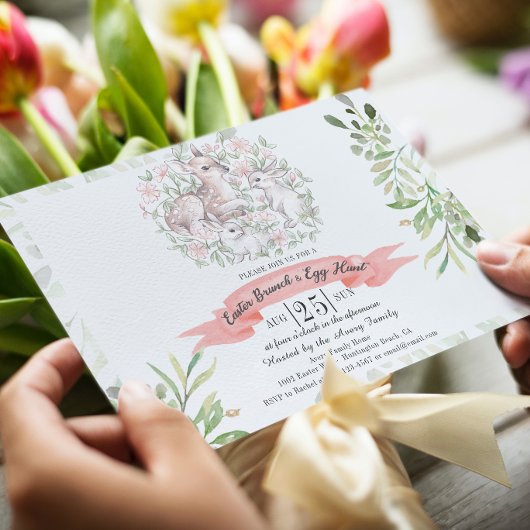 Pasen Brunch en Egg Hunt Deer Bunny Uitnodiging