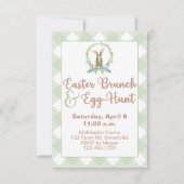 Pasen Brunch en Egg Hunt Rabbit Invitation Gingham Kaart (Voorkant)