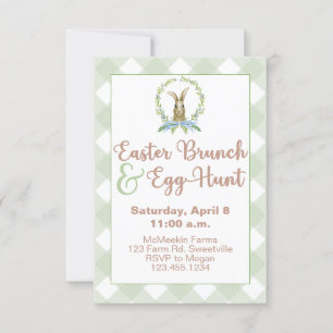 Pasen Brunch en Egg Hunt Rabbit Invitation Gingham Kaart
