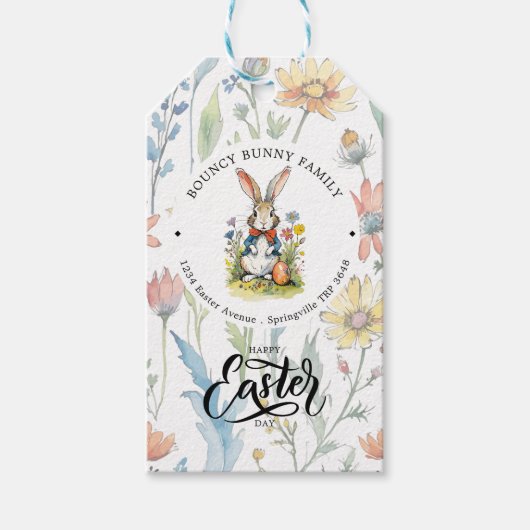 Pasen Brunch en Egg Hunt | Wildflower Bunny Cadeaulabel (Voorkant)