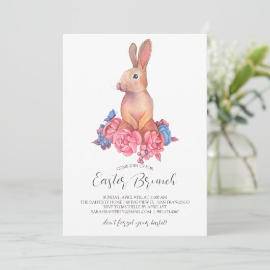 Pasen Brunch en Egg Hunt | Wildflower Bunny Kaart (Staand voorkant)
