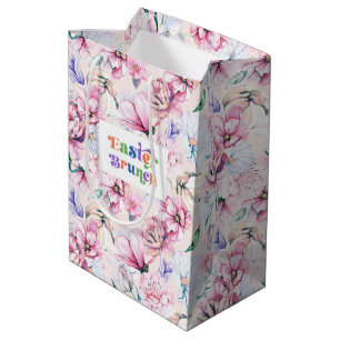 Pasen Brunch Typografie Pastel Bloemen Patroon Medium Cadeauzakje