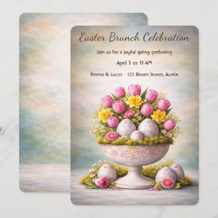 Pasen Brunch Uitnodiging Tulpen Bloemstuk Lente