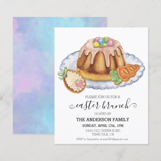 Pasen Brunch Waterverf Cake Cookie Invitation (Voorkant / Achterkant)