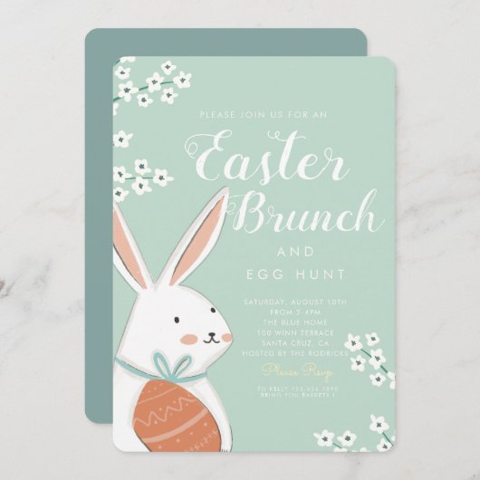 Pasen Brunch White Bunny en Egg Kaart (Voorkant / Achterkant)