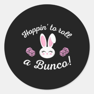 Pasen Bunco Hoppin om een Bunco Dice Bunny te roll Ronde Sticker