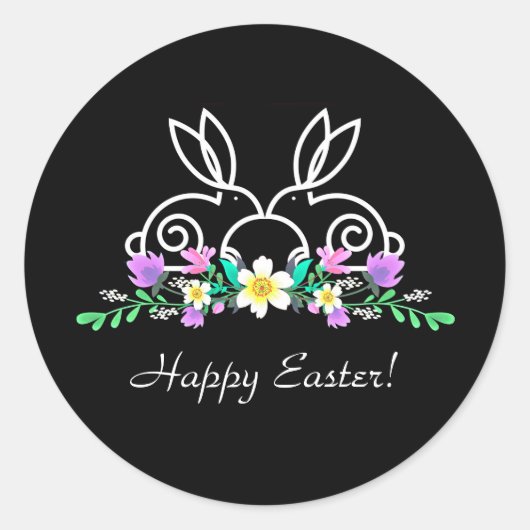 Pasen (Bunnies & Flowers) Ronde Sticker (Voorkant)
