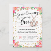 Pasen Bunny Birthday Floral Kaart (Voorkant)