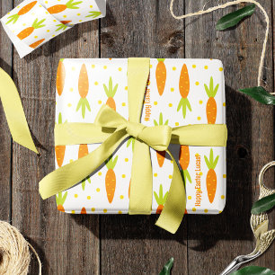 Pasen Bunny Carrot Pattern Greeting and Kind Name Cadeaupapier