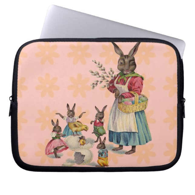 Pasen Bunny Chckens Bunnies Eggs Laptop Sleeve (Voorkant)