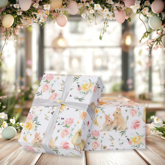 Pasen Bunny Chicks Spring Floral Cadeaupapier