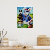 Pasen Bunny Dips Rabbit in Chocolate Art 18x24 Poster (Keuken)