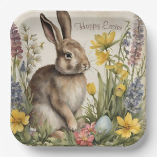 Pasen Bunny Egg Floral Papieren Bordje