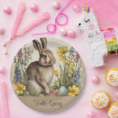 Pasen Bunny Egg Floral Papieren Bordje (Feest)