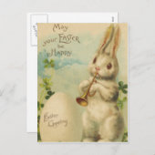 Pasen Bunny Egg Four Leaf Clover Trumpet Feestdagenkaart (Voorkant / Achterkant)