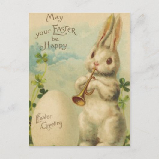 Pasen Bunny Egg Four Leaf Clover Trumpet Feestdagenkaart (Voorkant)