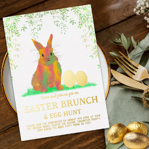 Pasen Bunny Egg Hunt en Brunch Gold terracotta Folie Uitnodiging Briefkaart