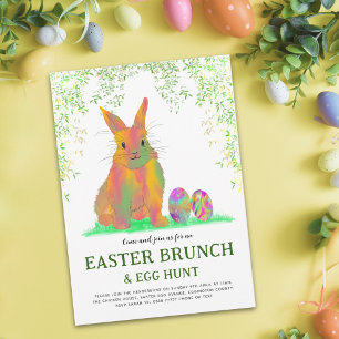Pasen Bunny Egg Hunt en Brunch Green Uitnodiging Briefkaart