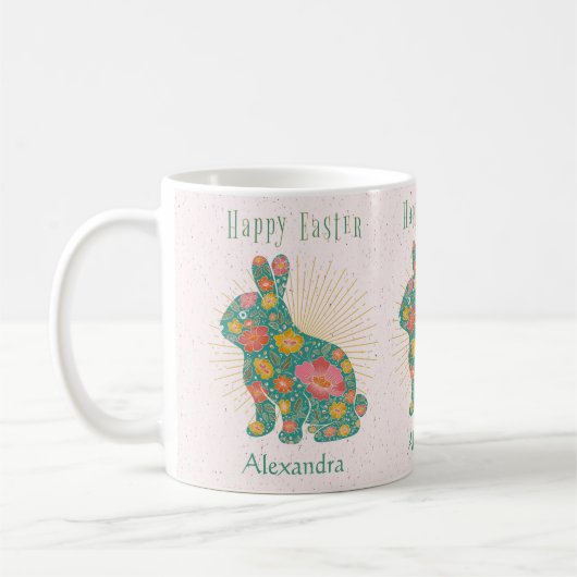 Pasen Bunny Floral gepersonaliseerd pastel Koffiemok (Links)